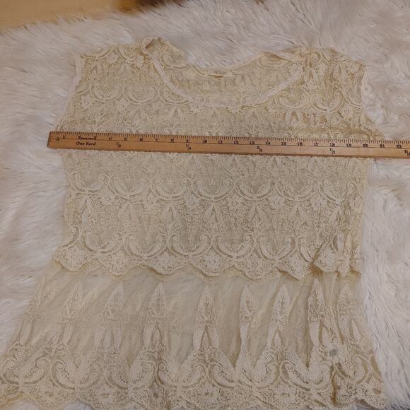 Aerie Size Medium M Sheer See Through Lace Ivory White Elegant Girly Blouse - Picture 5 of 8